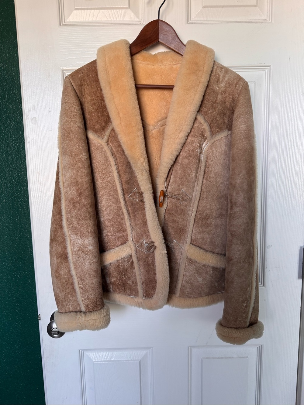 Women's Light Brown Shearling Toggle Jacket - H Bar C